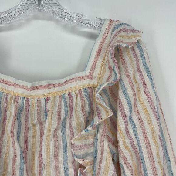 Chaps Pastel Stripe Ruffle Top Size Medium - Picture 3 of 5